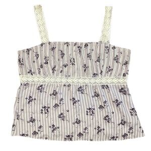 DEADSTOCK VINTAGE SILK Floral Striped Lace Trim Top SIZE 10